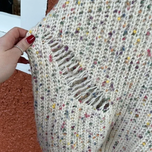 POL Chunky Knit Distressed Artsy Confetti Pullover Sweater Size L - Picture 3 of 10